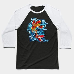 Koi Fish on a Waterfall Baseball T-Shirt